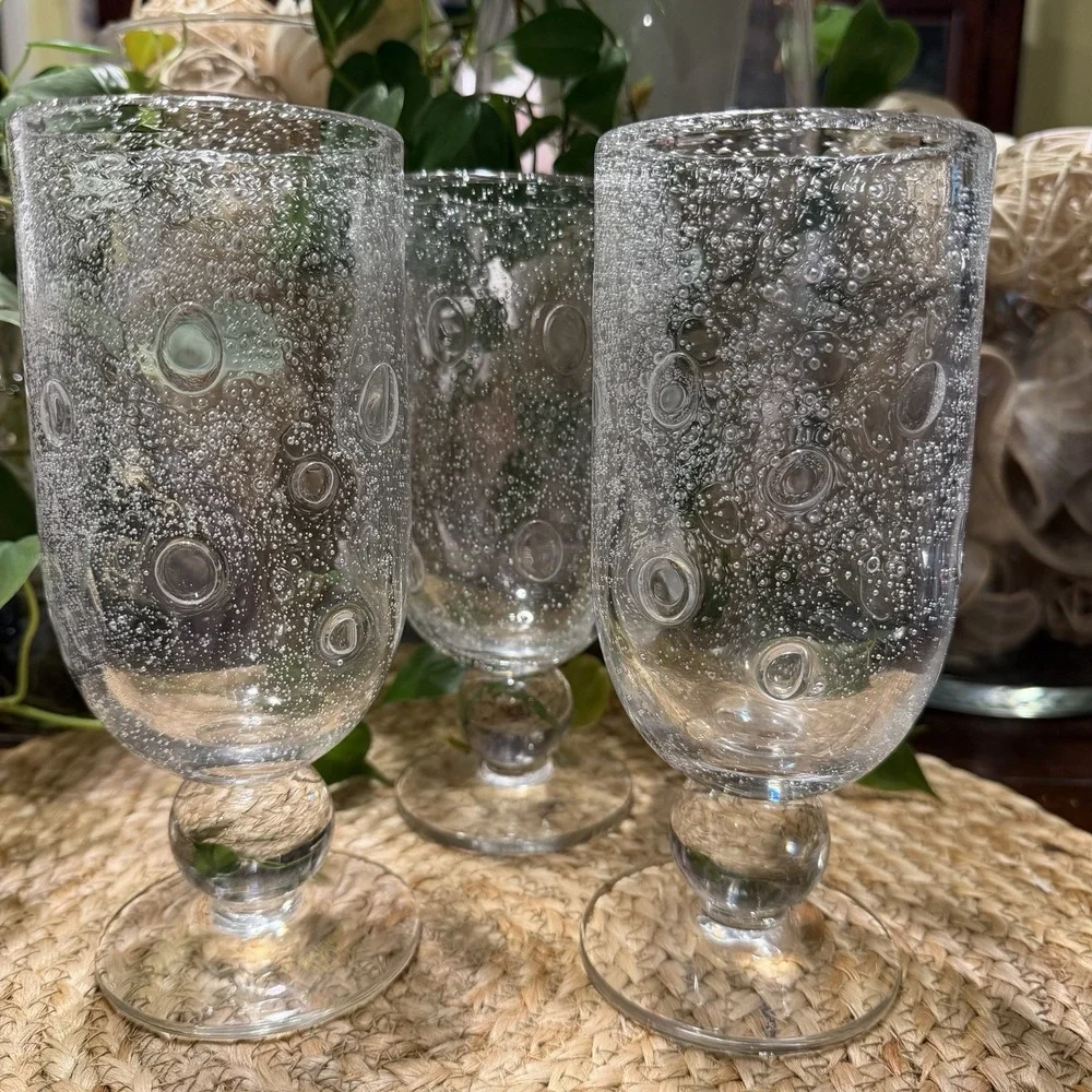 Southern Living Bella Luna Water Goblets/Glasses Bubble Glass 7.25